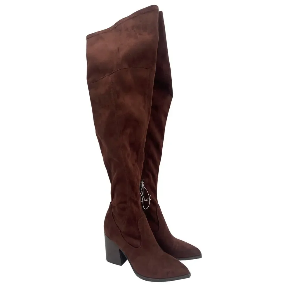 MARC FISHER LTD Onyse Boots Size 6.5 Faux Suede Chocolate Brown NEW Over Knee